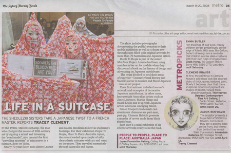 Tracey Clement, 'Life in a suitcase', Metro, Sydney Morning Herald, 14 March, 2008, p25